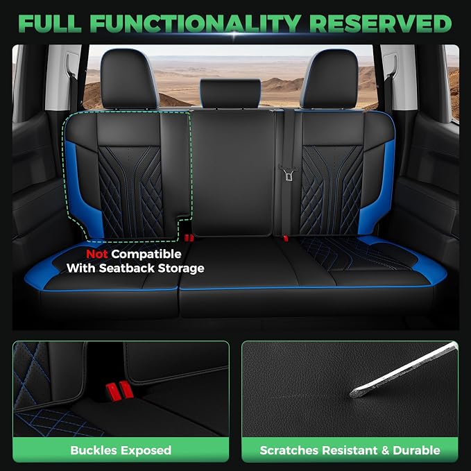 Truck Leather Seat Covers for Chevy Silverado Gmc Sierra 2019-2026 | Crew Cab 1500/2500/3500HD, Bucket Seat, NO Rear Seatback Storage, Scratch-resistant, Easy-clean, Pickup Protector, Full Set