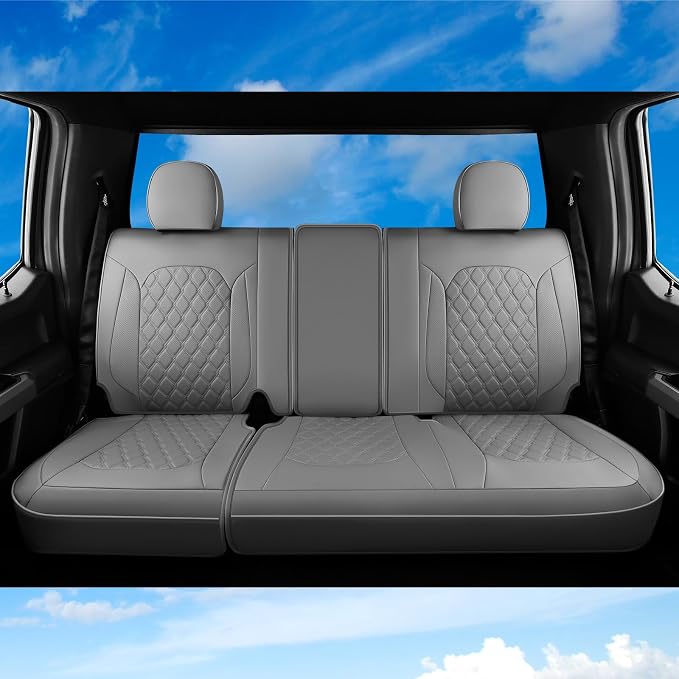 Huidasource Fit for Gray Chevy Silverado/GMC Sierra Rear Seat Covers, Thickened Split Nappa Leather Truck Back Seat Cover 2007-2013&2019-2026 1500, 2020-2026 2500HD 3500HD Crew Cab WT LS LT