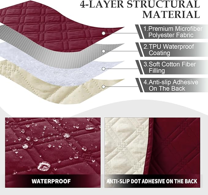Genina L Shape Couch Cover, Sectional Couch Chaise Covers, Waterproof Washable Sofa Covers for Right L Shape Chaise Lounge, Anti-Slip Sofa Slipcovers for Dogs Cats Pet Friendly (Burgundy)