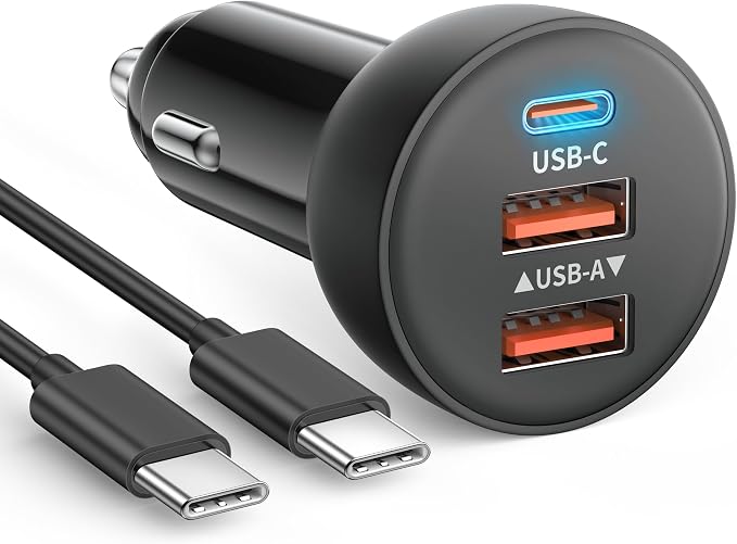 iPhone 17 16 15 Pro Car Charger, 70W 3-Port Car Charger USB C Fast Charge | Cigarette Lighter Adapter, with 3FT Type C Cable, for iPhone 17/17 Pro Max/Air/17e/16/15 Pro Max/iPad,Cars Travel Accessories