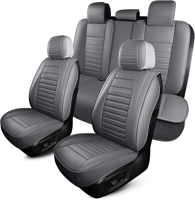 HChengkikz Car Seat Cover, Faux Leather, Waterproof (Gray) | Breathable, Airbag Compatible, Easy Maintenance, Universal Fit for Most Sedans SUVs Pick-ups Trucks
