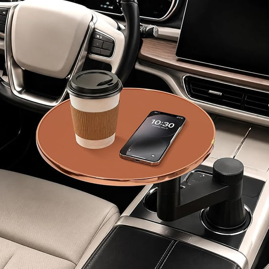 Car Tray Table & Car Desk for Laptop, Dual 360° Rotating Cup Holder Tray, Anti-Slip Leather-Textured Car Food Tray for Eating, Working & Makeup, Compatible with Tesla Model Y/3/S & Most Vehicles