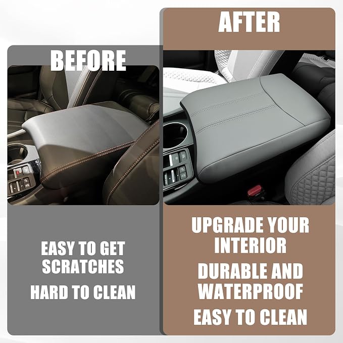 Muslogy Center Console Armrest Cover Fit for Honda Pilot 2023-2026, 2024-2026 Ridgeline/Passport Accessories, Comfort Armrest Pad Console Lid Cushion Vegan Leather Regular Thick (Gray)
