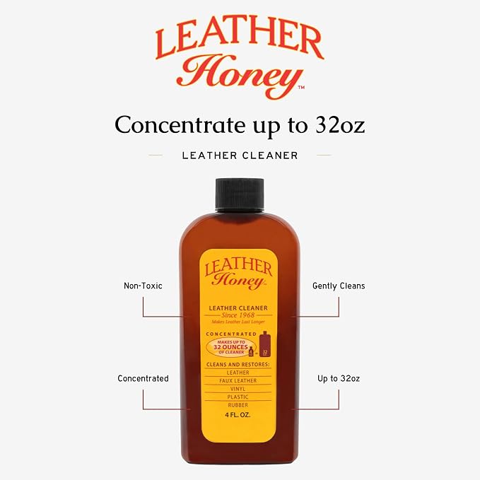 Leather Honey Leather Cleaner: Non-Toxic Leather Care Made in the USA Since 1968. Deep Cleans Leather, Faux & Vinyl - Couches, Car Seats, Purses, Tack, Shoes & Bags. Safe Any Colors & White Leather