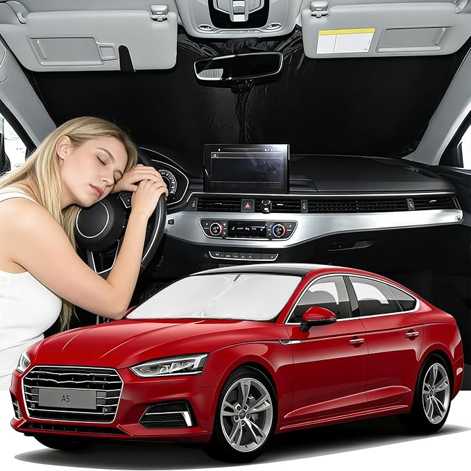 Windshield Sunshade for Audi A5 2008-2017 Sun Shade 4 Layers | Upgrade Blocks UV Rays Custom Fit A5 240T Car Window Shades Front Windshield Keep Cool Foldable Car Windshield Accessories