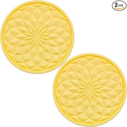 2 Pack Silicone Car Cup Holder Coaster – 2.75 Inch Non-Slip Drink Mat, Universal Fit for Most Vehicles – Cute & Functional Auto Accessories (Yellow)