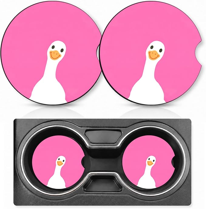 2PCS Dumb Goose Car Cup Holder Coasters, Universal Neoprene Car Coasters | 2.75" Anti-Slip Rubber Mat with Finger Slot, for Vehicle SUV Truck, Cute Cars Accessories Goose Gifts for Women,Men