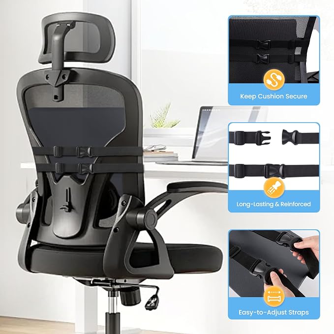 SweetSlubr Large Lumbar Support Pillow for Office Chair, Car Seats and Home Desks, Ergonomic Back Support with Double Adjustable Straps, Machine Washable Cover (Gray,XL)