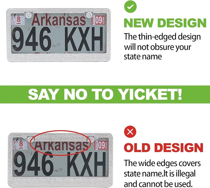 FIISFIIS Bling License Plate Frame for Women,2 Pack Premium Stainless Steel Rhinestone Car License Plate Holder,Handmade Glitter Crystal Diamond Girl Lincense Plate Cover ,Bedazzled Sparkly Caps-White