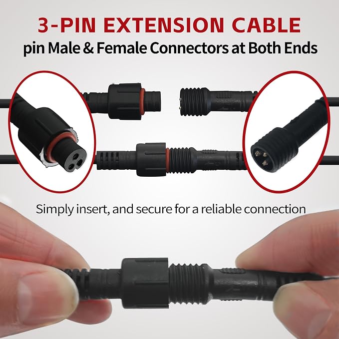 4 PCS 4FT 3 Pin Full Angle RGB Rock Light Extension Wire, Design for Our Brand's Neon Light Kits, Other Brands Must Meet Length of the Male Plug is 0.24 Inches and The Female is 0.39 Inches