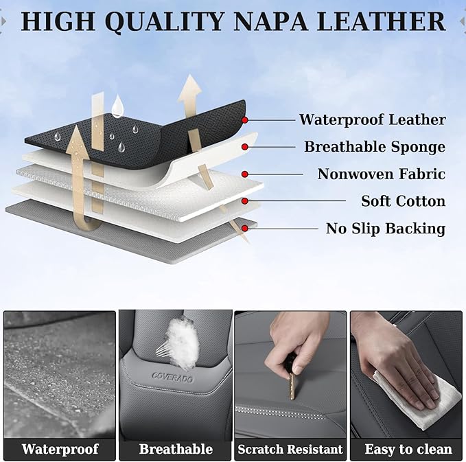 Coverado Car Seat Covers, Seat Covers for Cars, Waterproof Leather Auto Seat Protectors, Leather Car Seat Cushion, Car Interiors Accessories Universal Fit for Most Cars