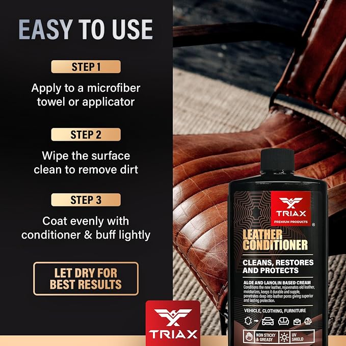Triax Leather Conditioner Cleans, Restores, and Protects Vehicles, Clothing, and Furniture (Pack of 2-12 Ounce)