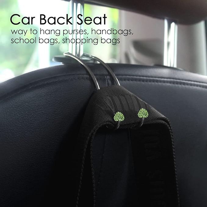 Guoord 【2026 Upgraded】 Auto Hooks Decorations, 2 Pcs Bling Heart-Shaped Purse Hook Hangers, Auto Hooks Car Hangers and Durable Backseat Holder, Storage Universal for SUV Truck Vehicle（Green）