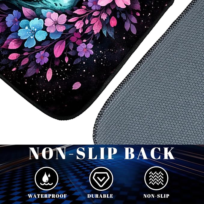 Skull Car Floor Mats Set of 4 Floral Gothic Dark Bloom Art Carpet Front Rear Carpets Mat Decorative Car Floor Carpets Non-Slip Auto Car Accessories Universal Fit for Car SUV Truck Van