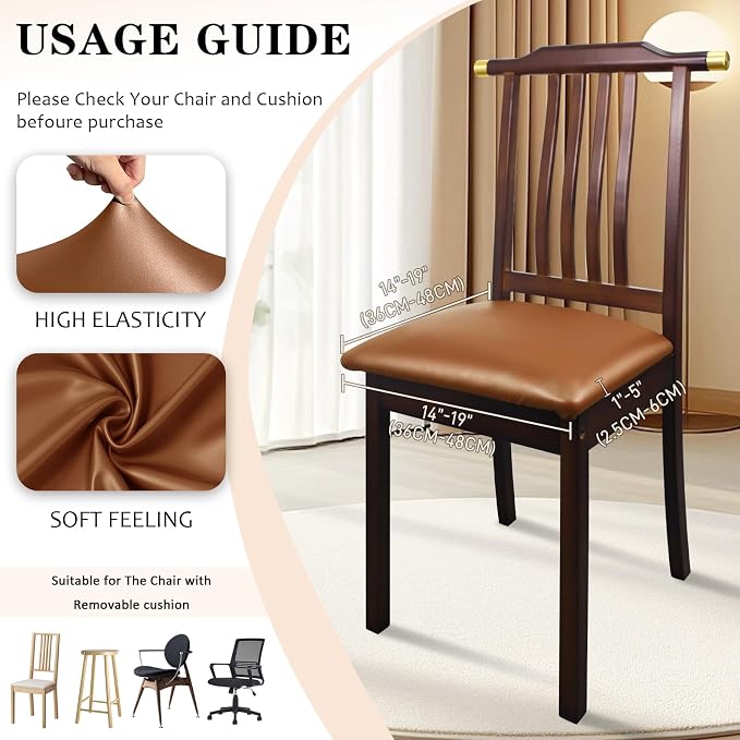 Pu Leather Dining Chair Seat Covers Set of 4, Waterproof Dining Seat Covers Stretch Chair Covers for Dining Chairs/Kitchen Room/Hotel, Odorless Seat Covers for Kitchen Chairs (Orange - 4 PCS)