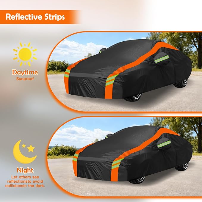 Universal Fit Car Cover for Coupe Length 186-193in, Waterproof Automobiles Cover All Weather Compatible with Chevrolet Camaro/Corvette, Ford Mustang/Shelby, Audi A4/A5, Kia Optima