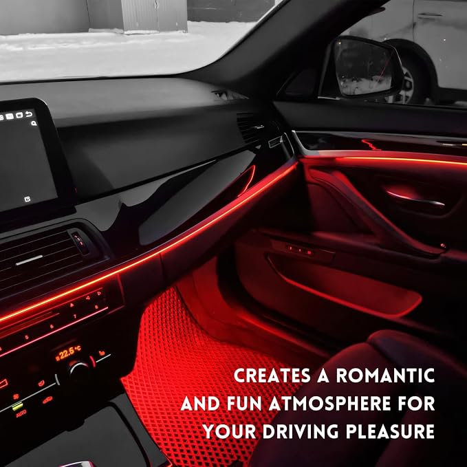Car LED Strip Light, 12V 24 LEDs RGB Car Interior Atmosphere Lamp with USB Port, Vehicle Under Dash Floor Ambient Night Decorative Lighting Kit (Red)