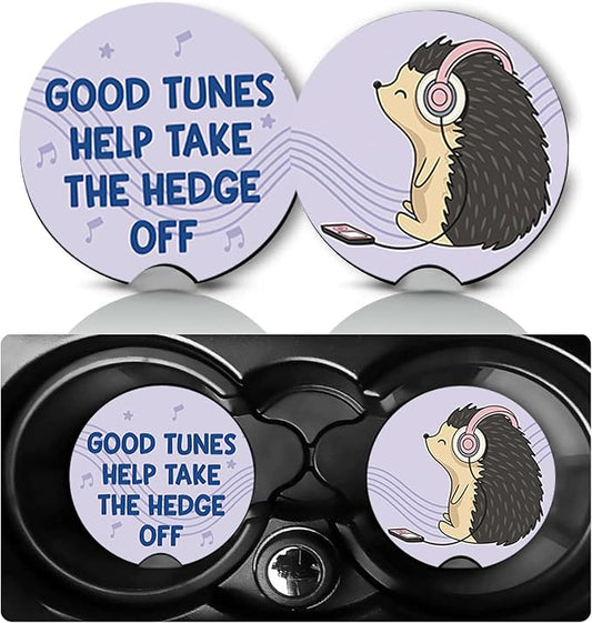 2 Pack Hedgehog Car Cup Holder Coasters Neoprene Anti Slip Rubber Mat | Hedgehogs Car Accessories Decor 2.75" Universal Size Insert Auto Coasters Hedgehog Gifts for Women Men