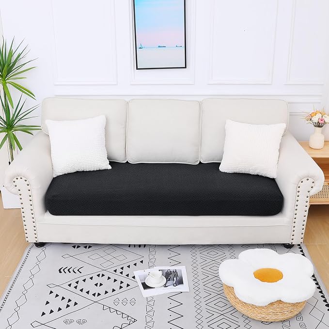 Smiry Waterproof Couch Cushion Covers, Stretch Jacquard Thick Sofa Cushion Covers, Washable Seat Slipcover Elastic Furniture Protector for Pets, Kid (Large, Black)