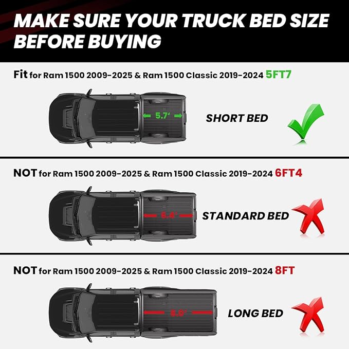 LASFIT 5.7FT Truck Bed Mat with Rambox for Ram 1500 2009-2025 2026 & RAM 1500 Classic 2019-2024 Short Bed (5FT7 / 67.4inches), All Weather Custom Fit Truck Cargo Bed Liner, Black