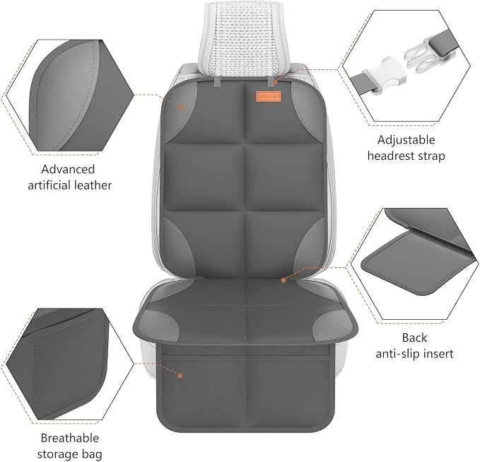 SMART ELF 2-Pack in Gift Box Car Seat Protector, Heavy-Duty Cushion for Child Seats with Extra Padding & Anti-Slip Backing, Storage Mesh Pockets for Car, SUV, Truck (Dark Gray)