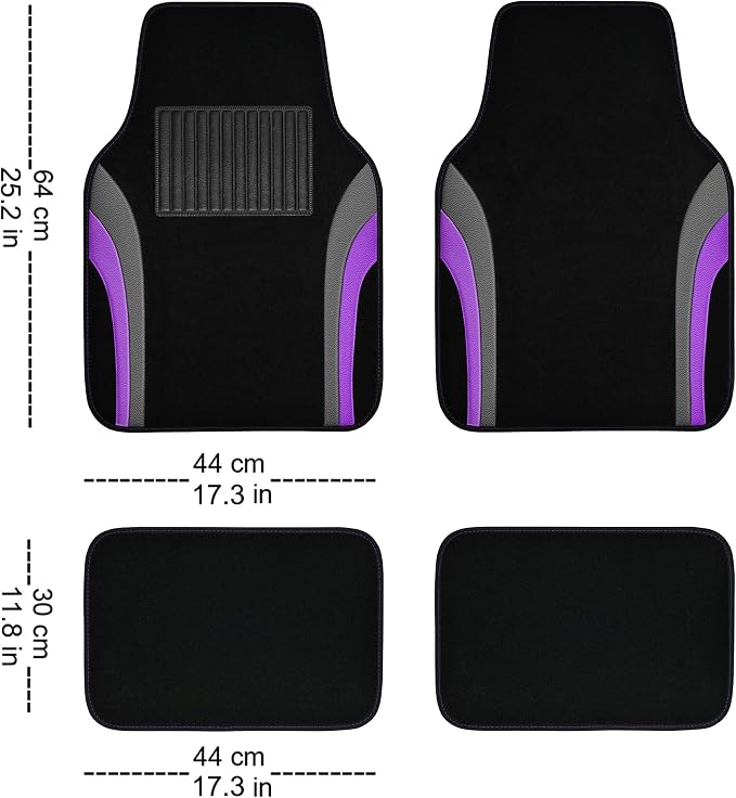 CAR PASS Leather Sporty Car Floor Mats Carpet,Universal Waterproof Automotive Floor Mat Fit for Sedans, Cars, Mid Trucks, Vans, SUV, Set of 4 (Black and Purple)