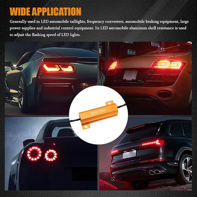 4PCS Load Resistors, 50W 6Ohm Car Resistors, LED Turn Signal Resistor Flasher Adaptor, Aluminum Case Resistor for Fix LED Bulb Fast Hyper Flash Turn Signal Blink Error Code (6RJ, 4PCS)