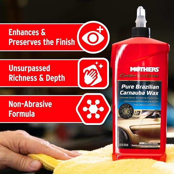 Mothers California Gold Pure Brazilian Carnauba Wax, 16 oz. (05750) | Ultimate Wax System Step 3, Delivers Deep Shine & Long-Lasting Protection, Enhances Richness & Depth for All Paints