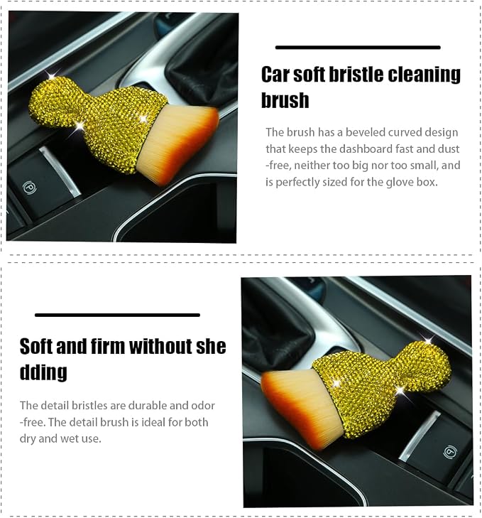 zipelo Auto Interior Dust Brush, Car Detailing Cleaning Brush with Diamond, Bling Handle Soft Bristles Dusting Tool, Scratch Free Dirt Clean Brushes for Vehicle Air Conditioner Vent (Yellow)