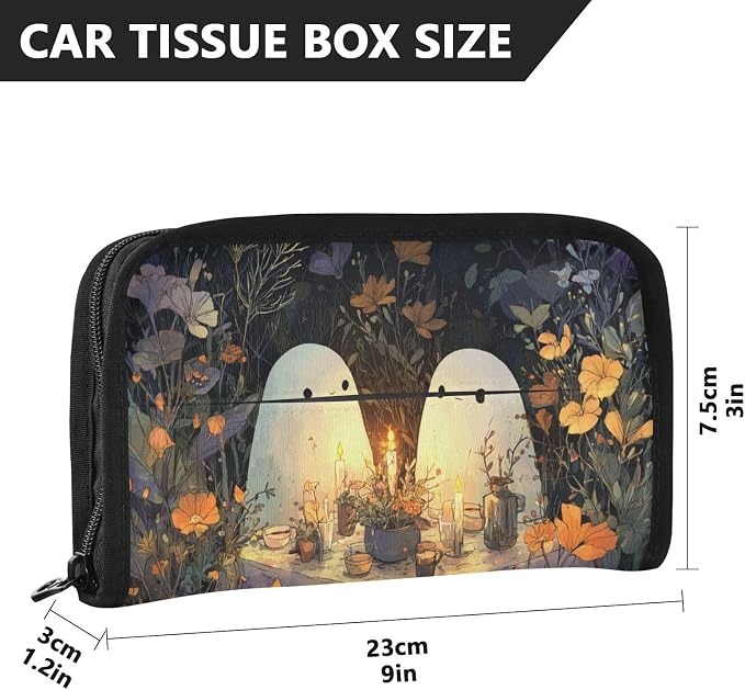 Cute Ghost Plants Car Tissue Holder Durable Napkin Holder Hanging Tissue Holders Case Car Tissues Bag for Sun Visor Seat Back Universal Auto