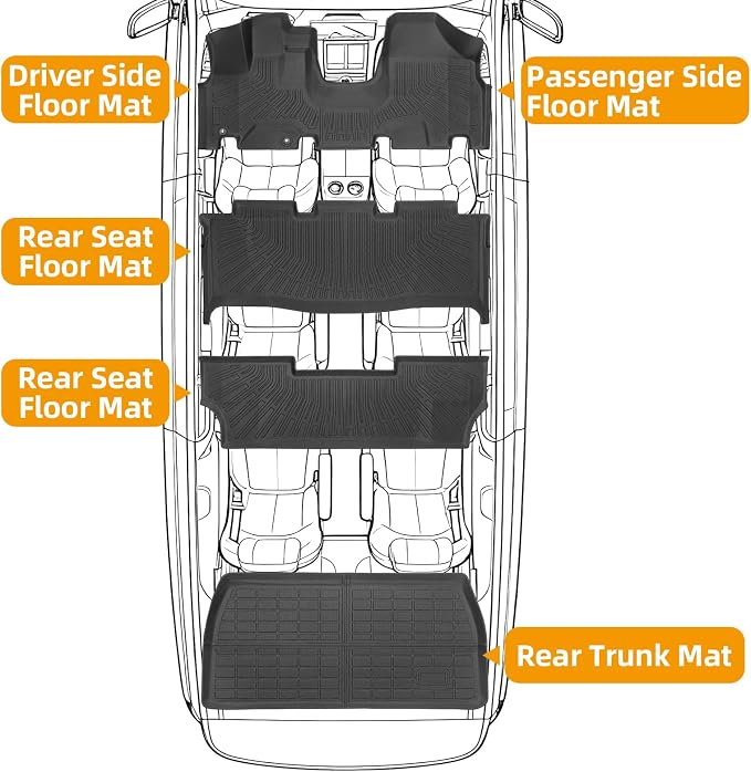 Floor Mats for Honda Odyssey 2005-2011,Front & Rear & 3rd Row & Cargo Liner | TPE All Weather Odyssey Floor Mats, Non-Slip Waterproof