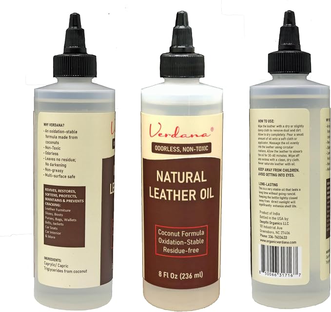Verdana Leather Conditioner Oil – 8 Fl Oz – Plant-Based, Non-Toxic Leather Conditioner for Couches, Car Seats, Boots, Shoes, Jackets & Purses – Natural, Odorless Conditioning Oil