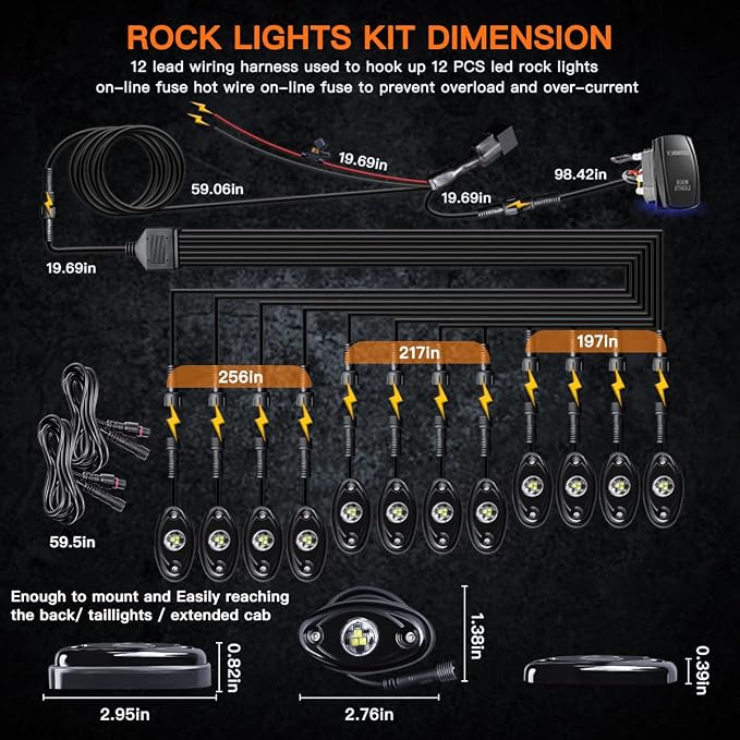 LEDMIRCY R1 Pure White LED Rock Lights Kit with Rocker Switch Wire Harness 12PCS High Power Rock Lights White for Trucks Off Road ATV UTV SUV Underglow Trail Rig Light Under Body Waterproof Light