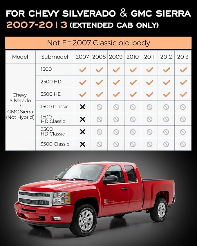 CreekT® Floor Mats for Chevy Silverado & for GMC Sierra 2007-2013 (Extended Cab Only,Not Hybrid) 1500, 2500HD, 3500HD, All Weather Waterproof TPE Floor Mats for Chevy Silverado Accessories 2007-2013
