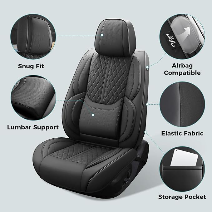 Seat Covers for 2019-2026 Dodge Ram 1500/2500/3500, Flat Bench | lumbar padded, premium waterproof leather, full coverage, anti-slip, storage pockets, long-term durability, airbag compatible