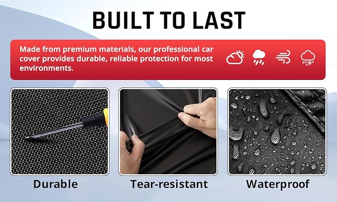 Full-Size Car Cover with Red Stripe Design,Outdoor Car Covers for Automobiles All Weather Waterproof Universal Fit Audi A8,BMW 7 Series, Lexus LS, Jaguar XJ,Benz S-Class,Buick La Crosse