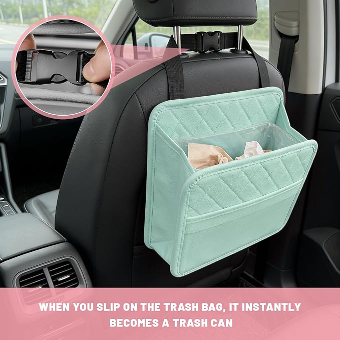 Car Seat Back Organizer, Waterproof Leather Auto Backseat Storage Pocket for Travel Essentials, Universal Multipurpose Backseat Hanging Storage Bag for Cars SUVs Trucks (Green)