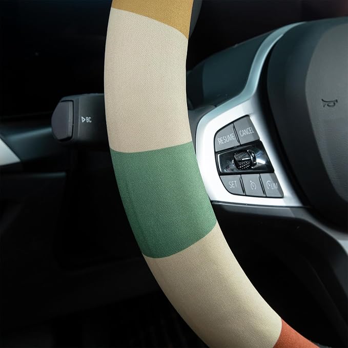 Retro Sun Rays Steering Wheel Cover Auto Steering Wheel Protector, Anti-Slip, Breathable, Absorbing Sweat, Universal Retro Car Accessories 14.5–15 inch,Fit for Most Car, Trucks, SUV
