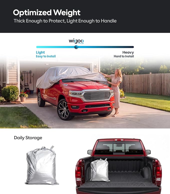 Wigoo Dodge Ram 1500 Truck Car Cover Accessories 2019-2026, Custom Fit Waterproof All Weather Outdoor Full Pickup Cover, Windproof UV Rain Snow Dust Protection, Door Zipper, Reflective Strips