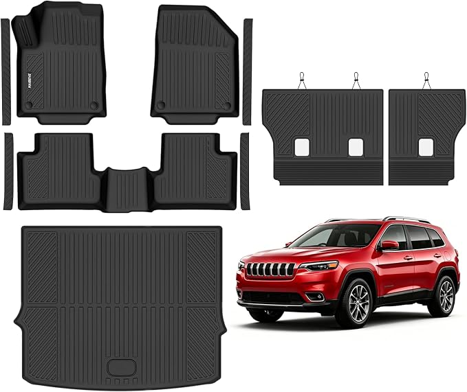 Naibeve Floor Mats for 2019-2023 Jeep Cherokee | All Weather Custom Fit Floor Mats, Cargo Mat, Backrest Mats, Door Sill Guards Interior Protector accessories