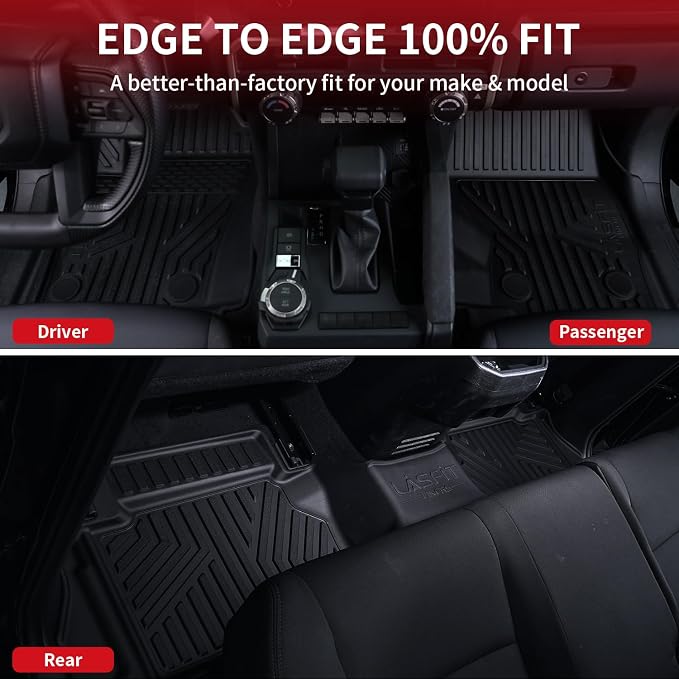LASFIT Floor Mats for Toyota Tacoma 2005-2011 Double Cab Auto Tran, Custom Fit All Weather Protection Durable TPE Floor Liners for 2005-2011 Tacoma Accessories Front & Rear 2 Row Row Car Mats, Black