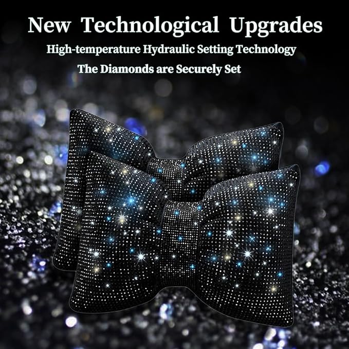 Car Headrest Pillow Bowknot Neck Support Pillow for Driver with Bow Tie Bling Diamond Head Neck Support Rhinestone Accessories for Girls and Women Black 2Pcs