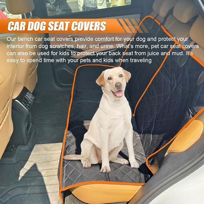 Car Back Seat Cover for Dog, 53" Pet Bench Backseat Cover, Orange | Waterproof Nonslip Car Seat Protector for Pet Kids for Cars SUVs Trucks