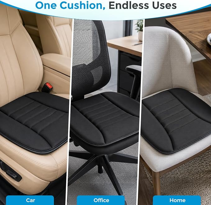 Tsumbay Car Seat Cushion, Memory Foam Seat Cover with Non-Slip Bottom, Universal Fit for Cars, Homes, and Offices - Soft and Comfortable, Black