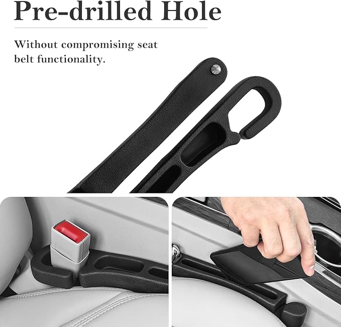 Car Seat Gap Filler with Organizer Hook & Emergency Glass Breaker (2-Pack) | Prevent Small Items & Tools from Falling Ultimate Seat Side Gap Fits Cars, SUVs, Trucks & Sedans