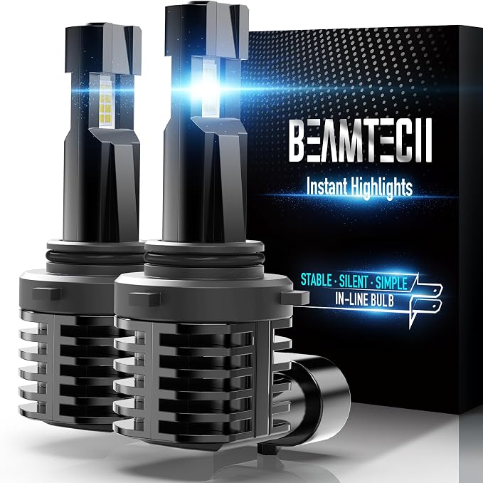 BEAMTECH 9006 Bulbs, Fanless In Line, Pack of 2 | HB4 Light Bulb, 6500K Xenon White, 1:1 Small Size