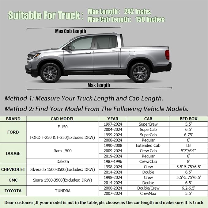 5 Layers Waterproof Car Covers for Trucks All Weather Season UV Protection Rainproof Outdoor Full Cover Universal Fit Truck Length Up to 242", Max Cab Length 146"