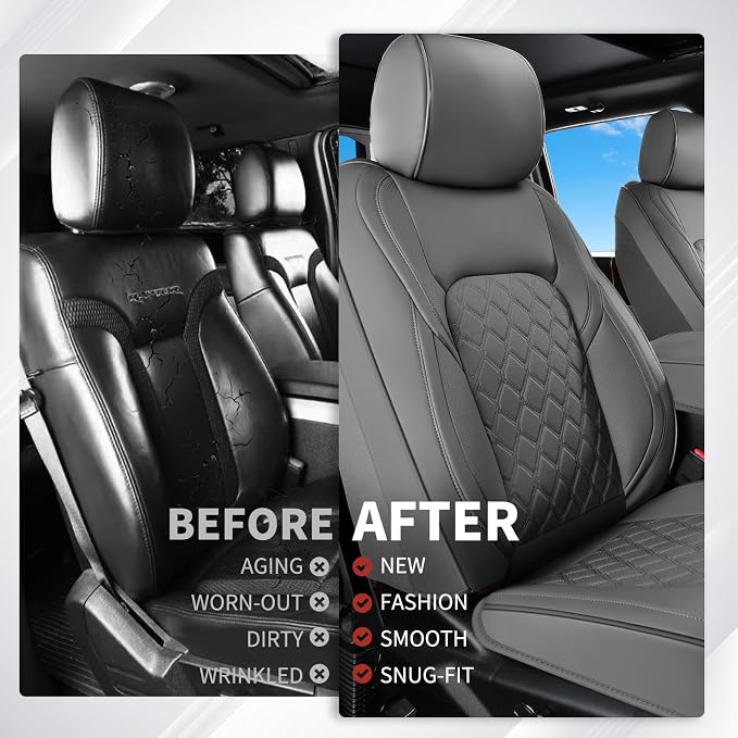 Huidasource Fit for Gray Chevy Silverado/GMC Sierra Front Seat Covers, Thickened Perforated Nappa Leather Front Truck Seat Covers 2007-2026 1500, 2015-2026 2500HD 3500HD Crew Double Extended Cab