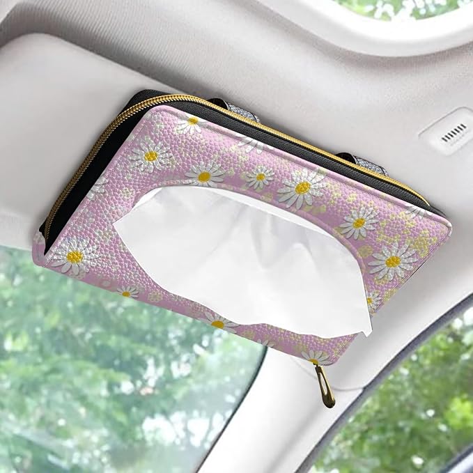Car Tissue Holder Sun Visor Tissues Box Cover Pink Daisy Car Sun Visor Napkin, Mask Dispenser Visor Accessories for Women & Men