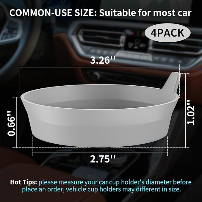 ME.FAN Car Cup Holder Coasters [4 Pack] Silicone Cups Mats, Automotive Universal Non-Slip Recessed Interior Accessories Light Grey
